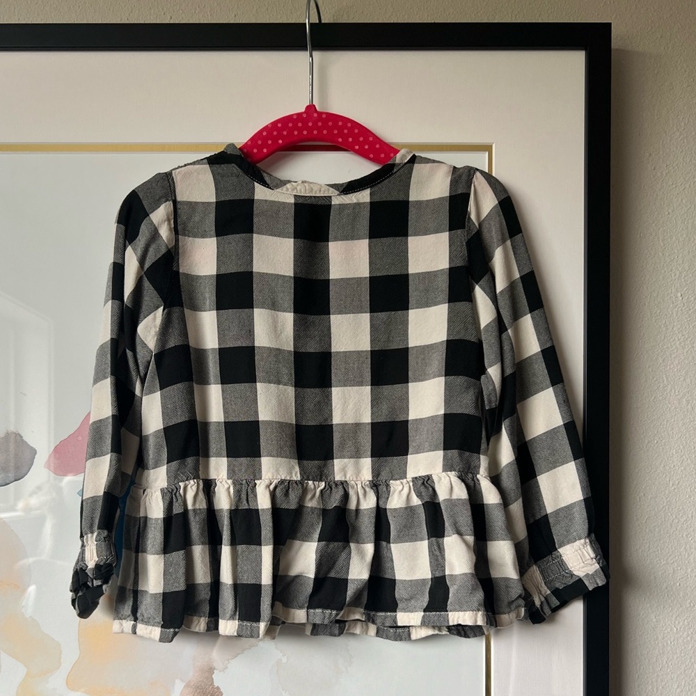 Hanna Andersson long sleeve button back buffalo check blouse size 3T